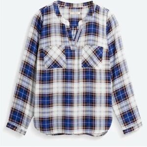 Skies Are Blue Plaid Popover Blouse